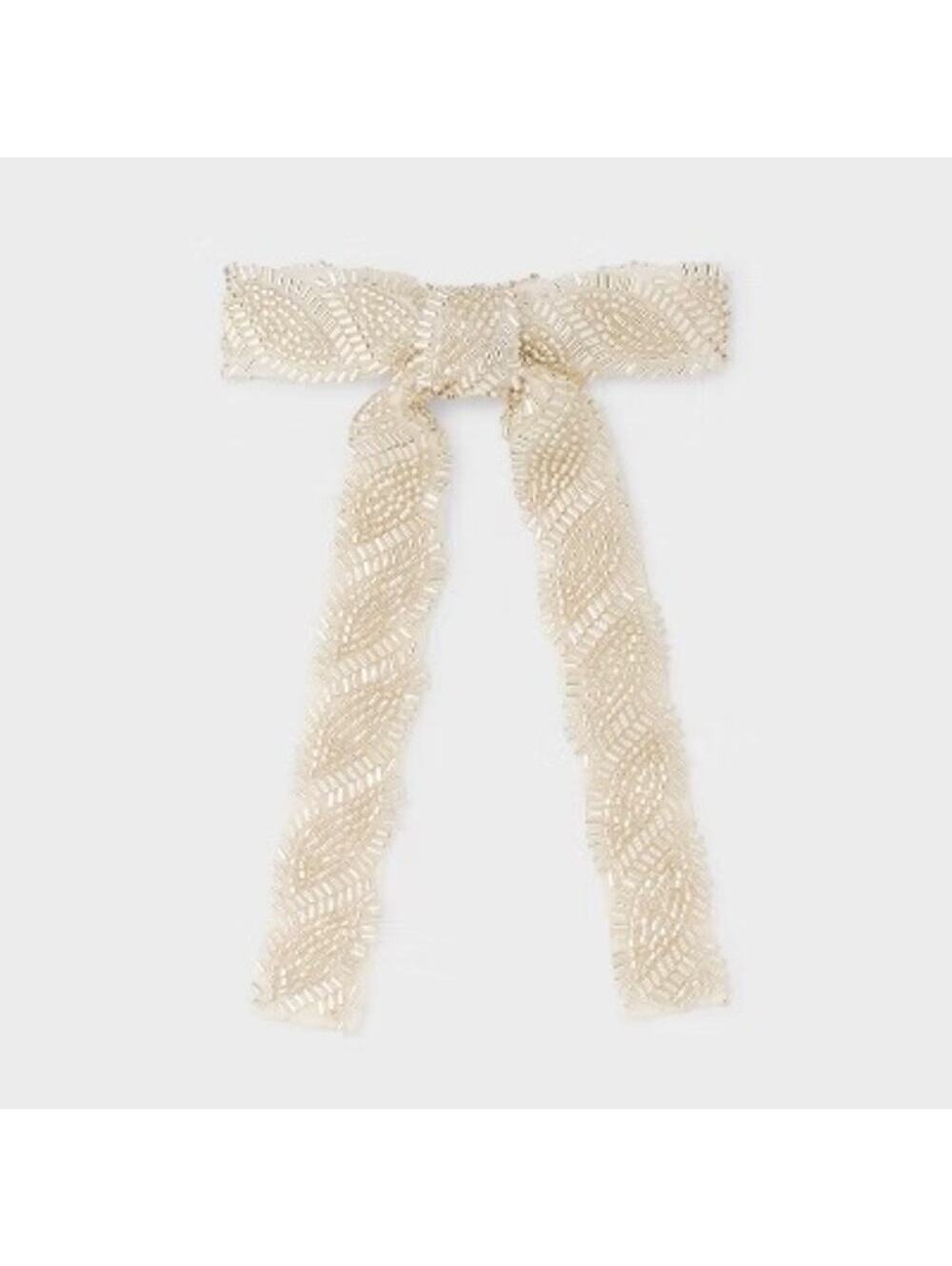 A New Day NWT Seedbead Bow Hair Barrette Ivory Beaded Hair Clip